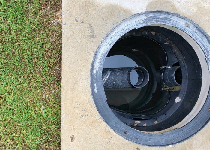 sewer pipe interior view with sewer line inspection camera